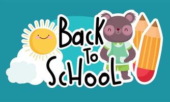 Back to school bear cartoon and icons vector design