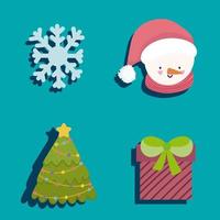 merry christmas icons set face snowman gift tree and snowflake vector