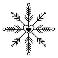 christmas snowflake heart decoration line icon style white background vector