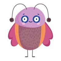 funny bug with pink wings icon cartoon in isolated style vector