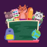 Back to school animals cartoons with board vector design