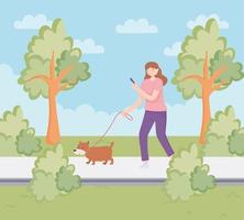 girl with dog and phone vector