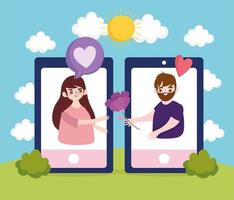 smartphone couple flirting vector