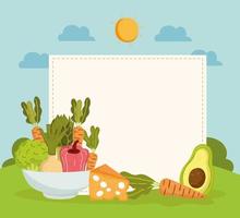 verduras en un tazón con banner vector