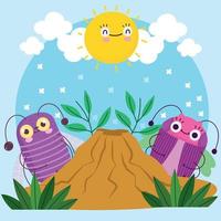 funny bugs creature little animals with anthill cartoon vector