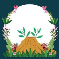 funny bugs ants with anthill flowers foliage cartoon banner template vector