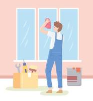 man cleaning window vector