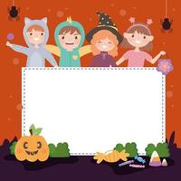 halloween kids with banner vector