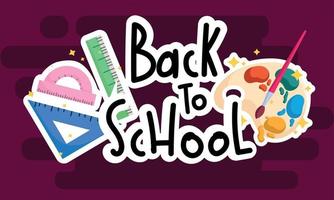 back to school hand drawn text with watercolor palette and ruler vector