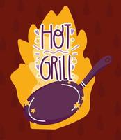 cooking hot grill saucepan in cartoon style lettering vector