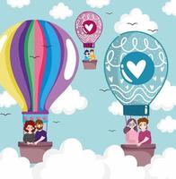 couples traveling air balloon vector