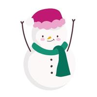 merry christmas snowman with hat decoration celebration icon design vector