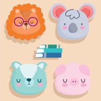 regreso a la escuela animales dibujos animados y libros diseño vectorial vector