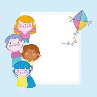 happy boys and girl kite decoration card, Children vector