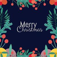 merry christmas greeting card lettering holly berry fruits frame vector