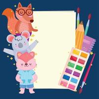 Back to school animals cartoons with paint palette vector design