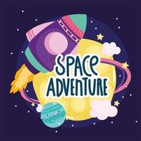 space spaceship planets explore and adventure cute cartoon vector