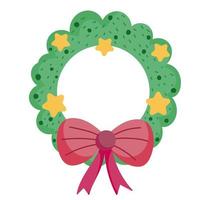 merry christmas, wreath with star and balls celebration icon isolation vector