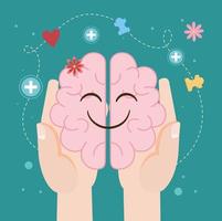 cute human brain in hands vector