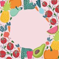 food seamless pattern round border fresh vegetables and fruits design vector