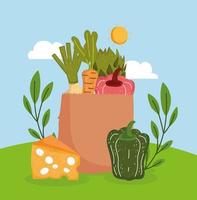 grocery bag with vegetables vector