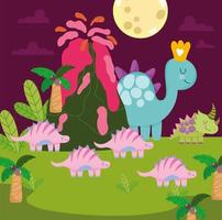 cute dinosaurs in prehistoric scene vector