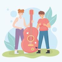 kids with big guitar vector