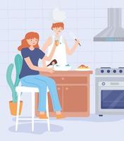 couple cooking in kitchen vector