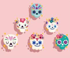 México día de muertos calaveras de azúcar decoración cultura tradicional vector