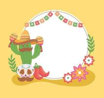 calavera mexicana y cactus vector