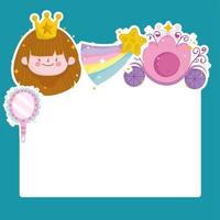 cuento de princesa con carro de estrella y plantilla de tarjeta de dibujos animados de espejo vector