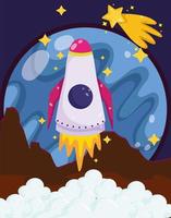 space rocket launch from planet surface shooting star cartoon vector