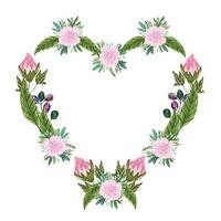 flowers bouquet floral frame shaped heart, painting design vector