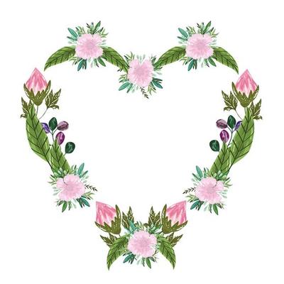 flowers bouquet floral frame shaped heart, painting design