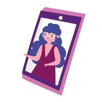 virtual party woman celebrating video smartphone cartoon vector