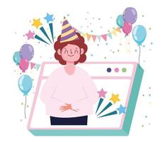 virtual party, man celebrating during quarantine self isolation vector