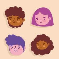 cartoon woman and man faces character female icons set vector