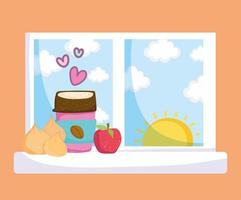 coffee and apple in window vector