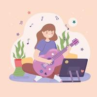 girl learning guitar online vector