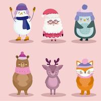 happy new year cute santa snowman penguin bear reindeer and fox vector