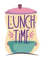 lunch time pot utensil cooking in cartoon style vector