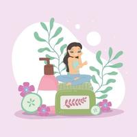 girl and skincare products vector