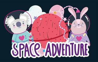 space astronaut rabbit koala and planet adventure explore animal cartoon vector