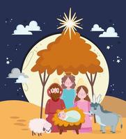 nativity, cute holy mary baby jesus and joseph manger cartoon vector