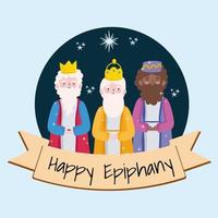 happy epiphany, three wise kings tradition christian vector