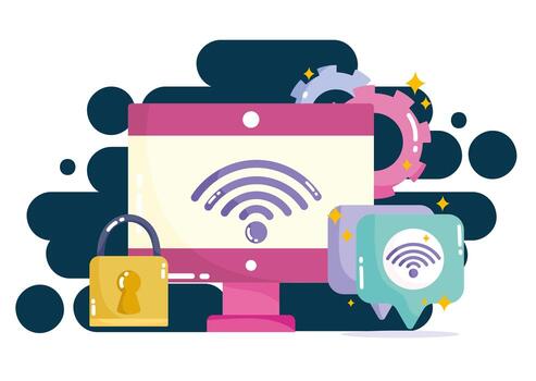 social media computer wifi internet connection security data vector