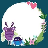 funny bugs animals flowers foliage nature banner cartoon vector