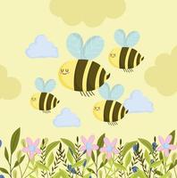 flying cute bees vector