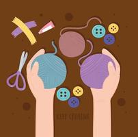 hands with balls of wool vector