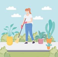 girl cleaning with mop vector